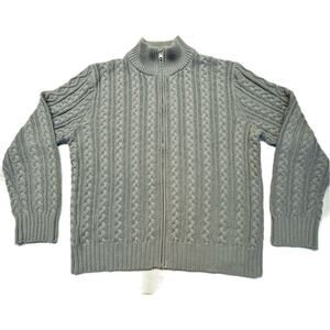 Express Zip-Up Fisherman Cotton Cable Knit Mock Turtleneck Sweater Gray Women XL